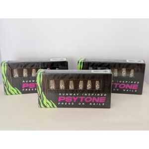 Psytone Runway Inspired Press On Nails Neutral Color, Glitter 3 Packs 24ct Kit